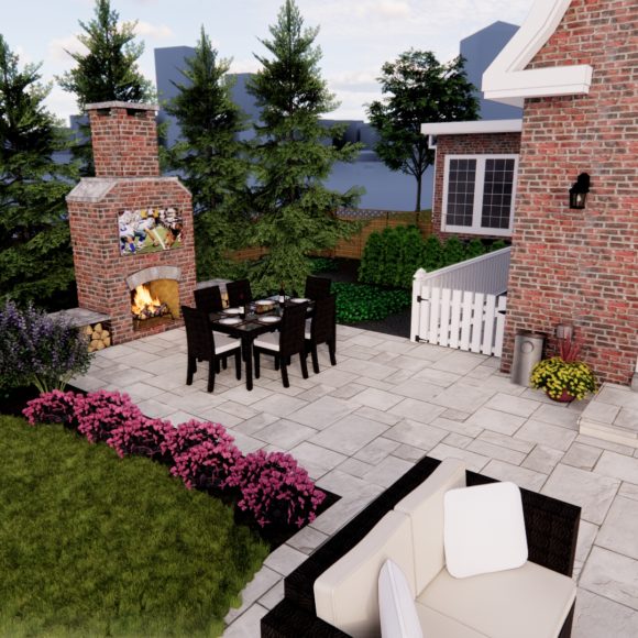 Rear Yard Patio and Fire Place with TV