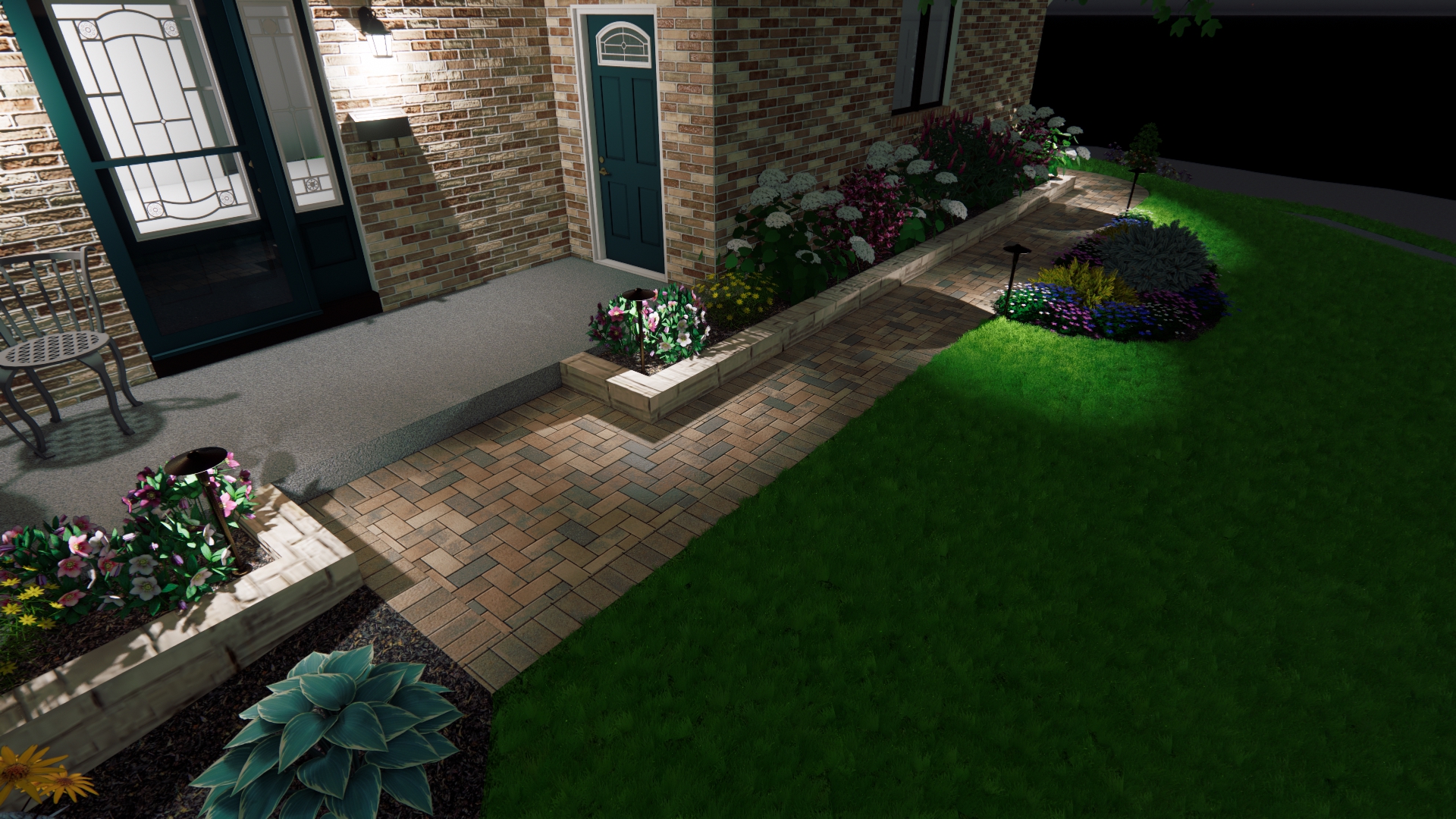 Front Walk with Lighting